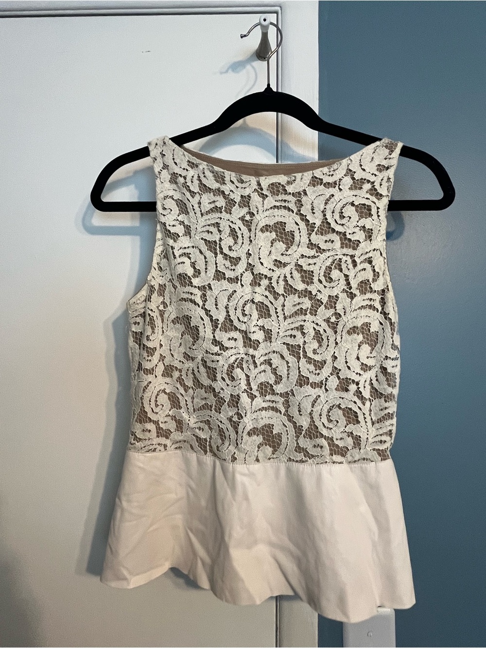 Bailey 44 White Lace Peplum Dress with Nude Lining